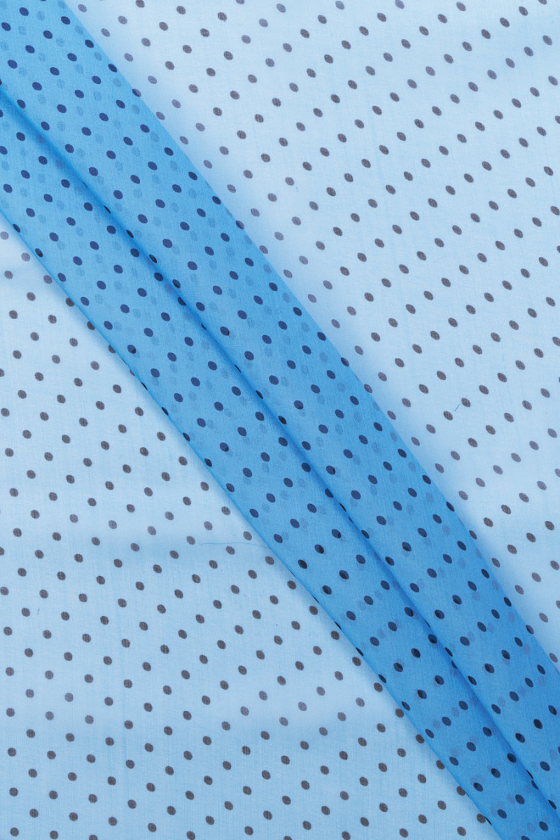 Blue silk muslin with polka dots