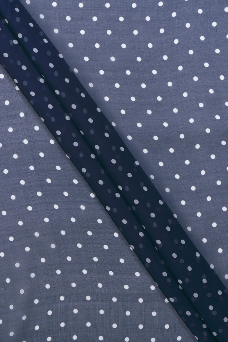 Navy blue silk muslin with polka dots