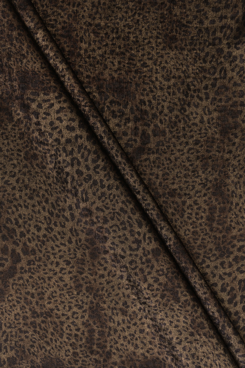 Leopárdmintás szövet fekete-barna, fényes