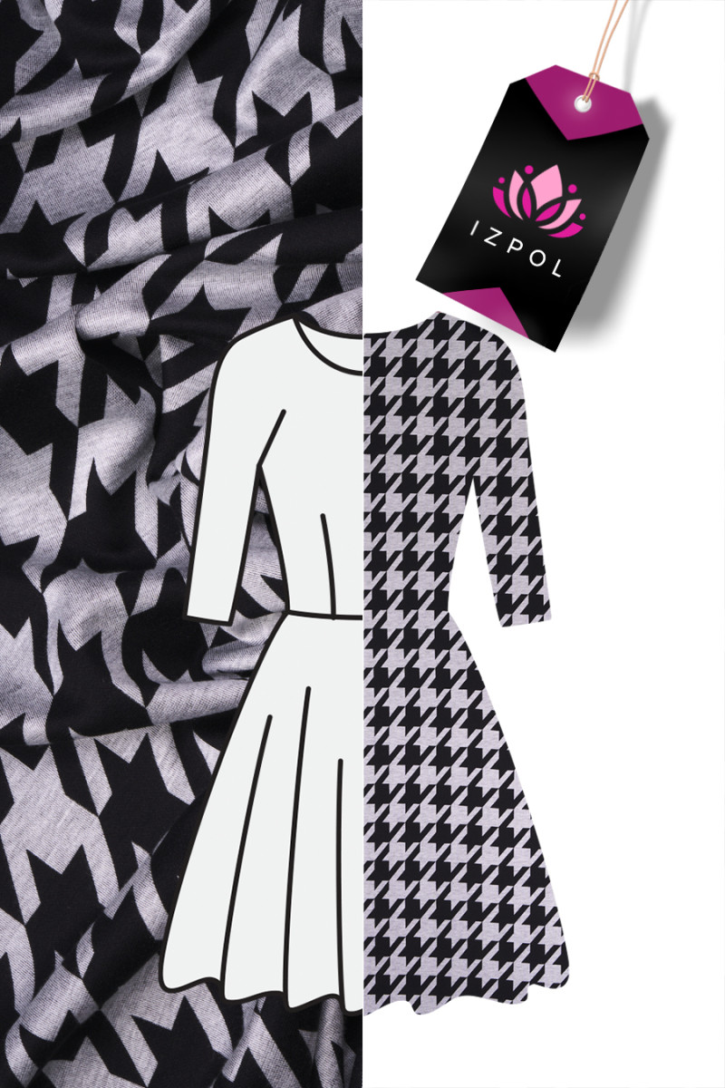 Jersey de punto, pata de gallo gris COUPON 120cm