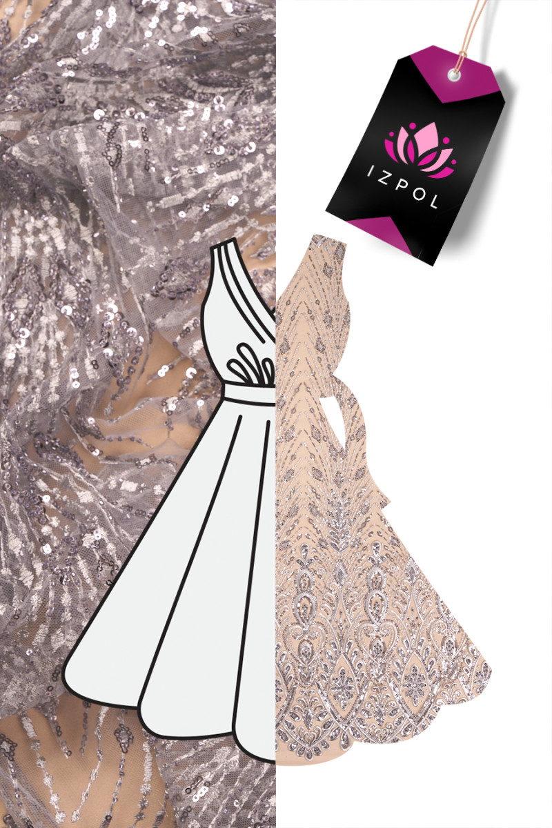 Beaded lace grey COUPON 80cm