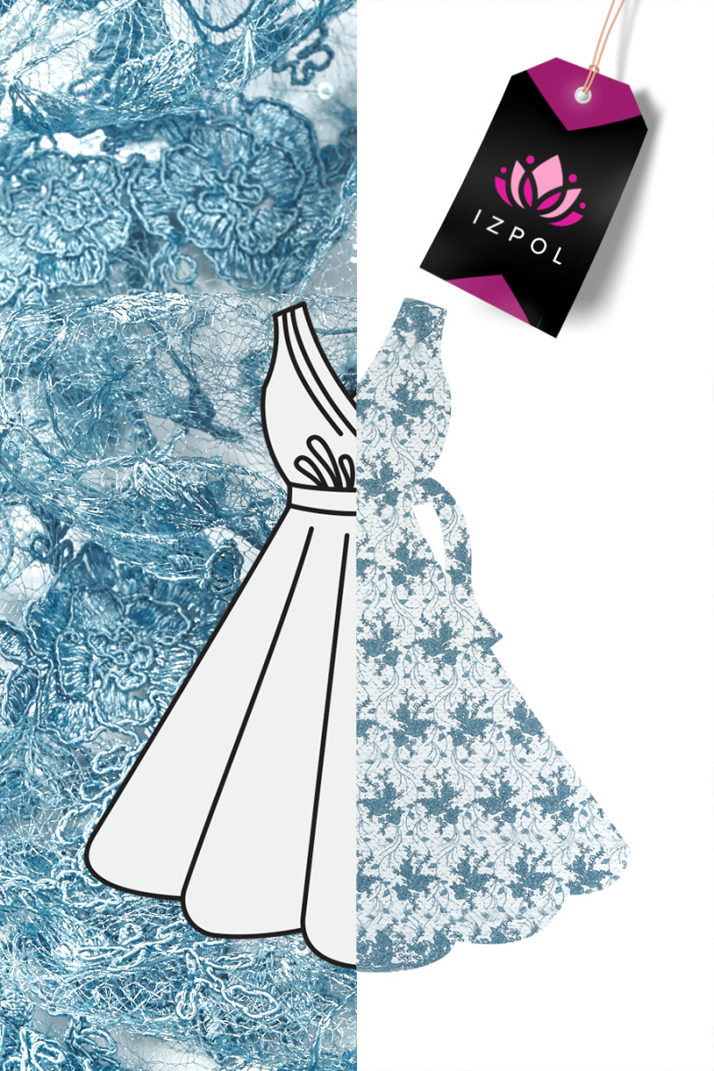 Koronka niebiesko-szara KUPON 130 cm