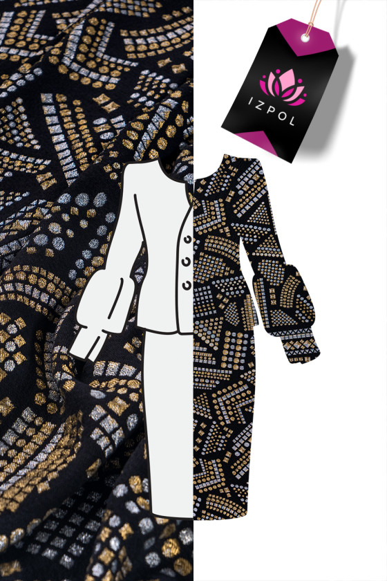 Tkanina typu chanel czarno-złota KUPON 70cm