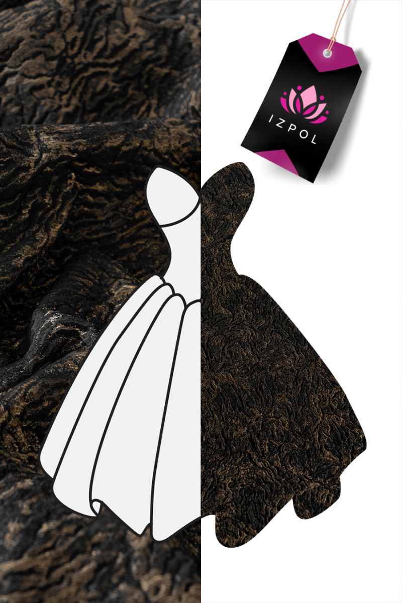 Fekete és réz jacquard KUPON 170cm