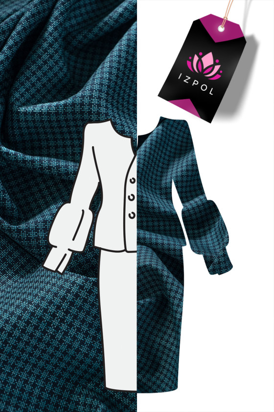 Wełna kostiumowa w krateczkę KUPON 170cm