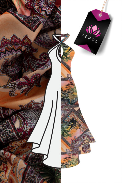 Polyester crepe in oriental patterns