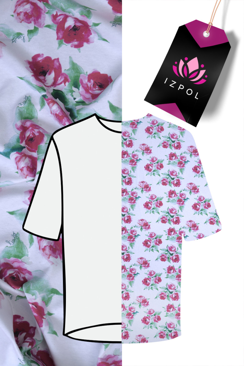 Tessuto a maglia di cotone firmato con rose