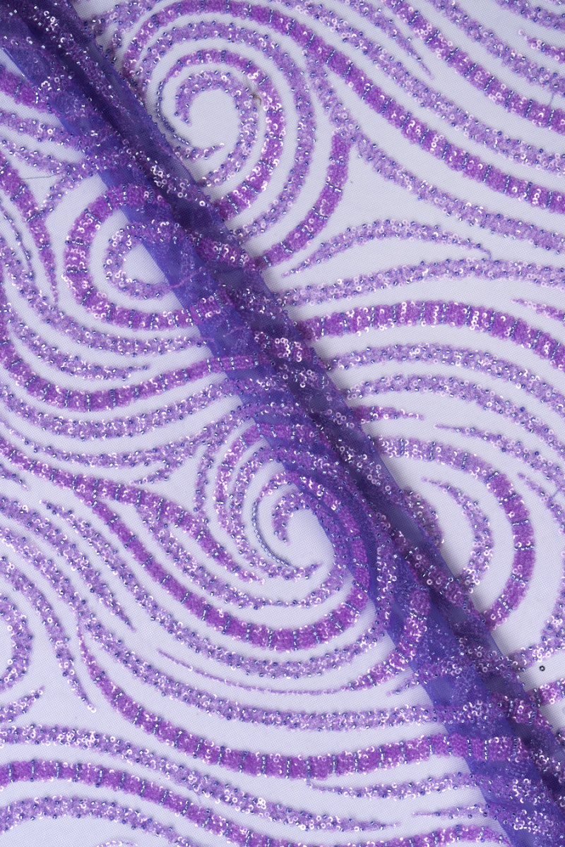 Tulle with beads and sequins - purple waves