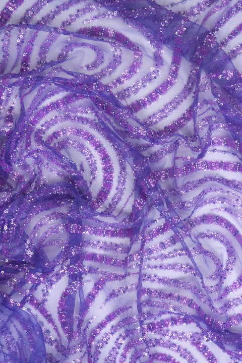 Tulle with beads and sequins - purple waves