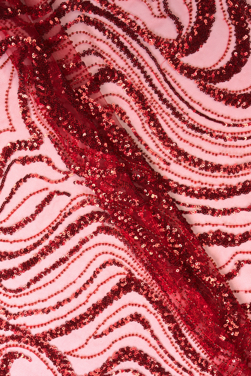 Tulle avec sequins COUPON rouge 70 cm