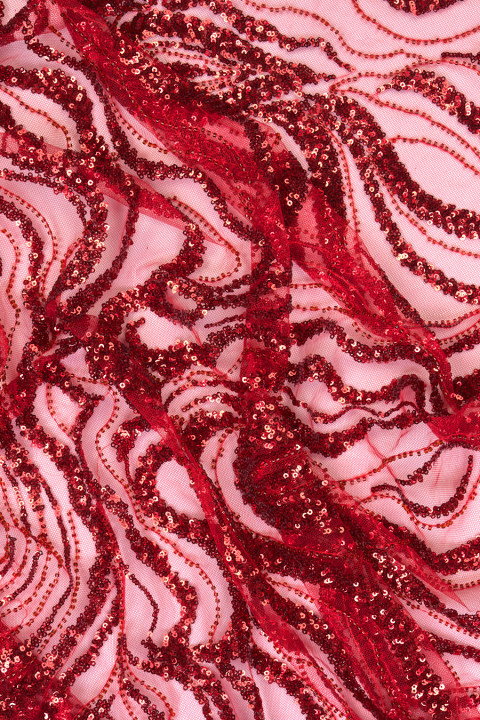 Sequined tulle red COUPON 70cm