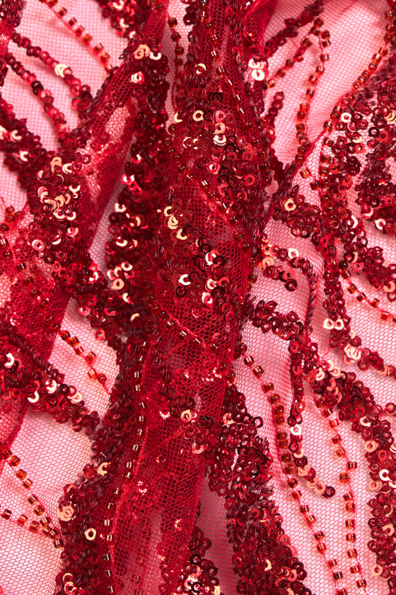 Sequined tulle red COUPON 70cm