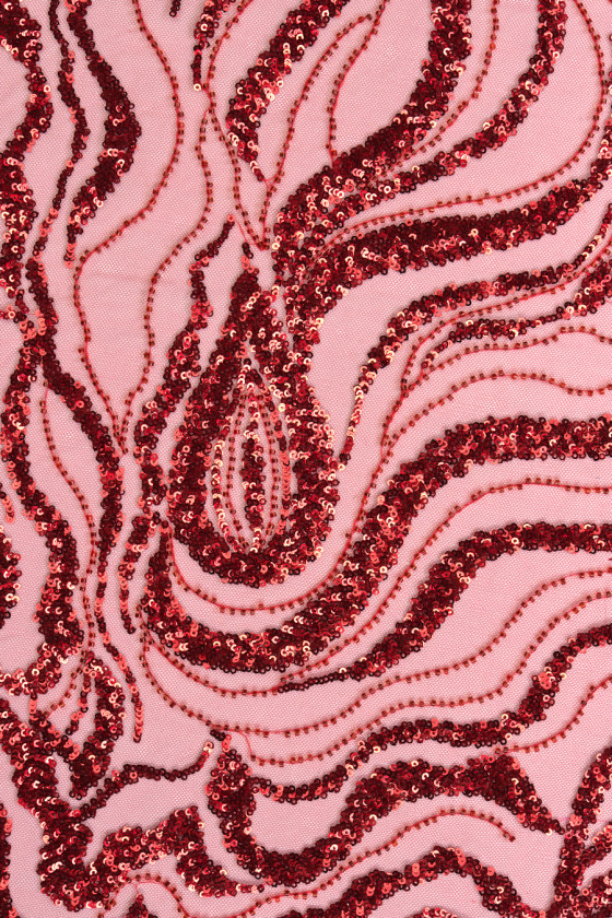 Sequined tulle red COUPON 70cm