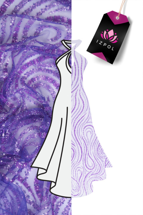 Tulle with beads and sequins - purple waves