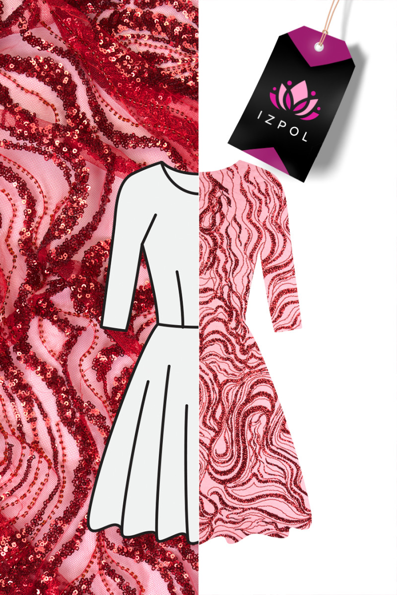 Tulle with sequins red COUPONS