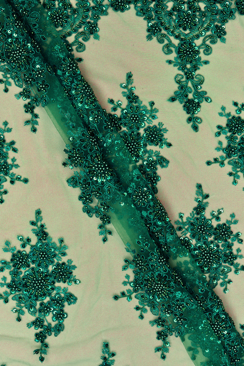 Koronka z koralikami ciemna zieleń