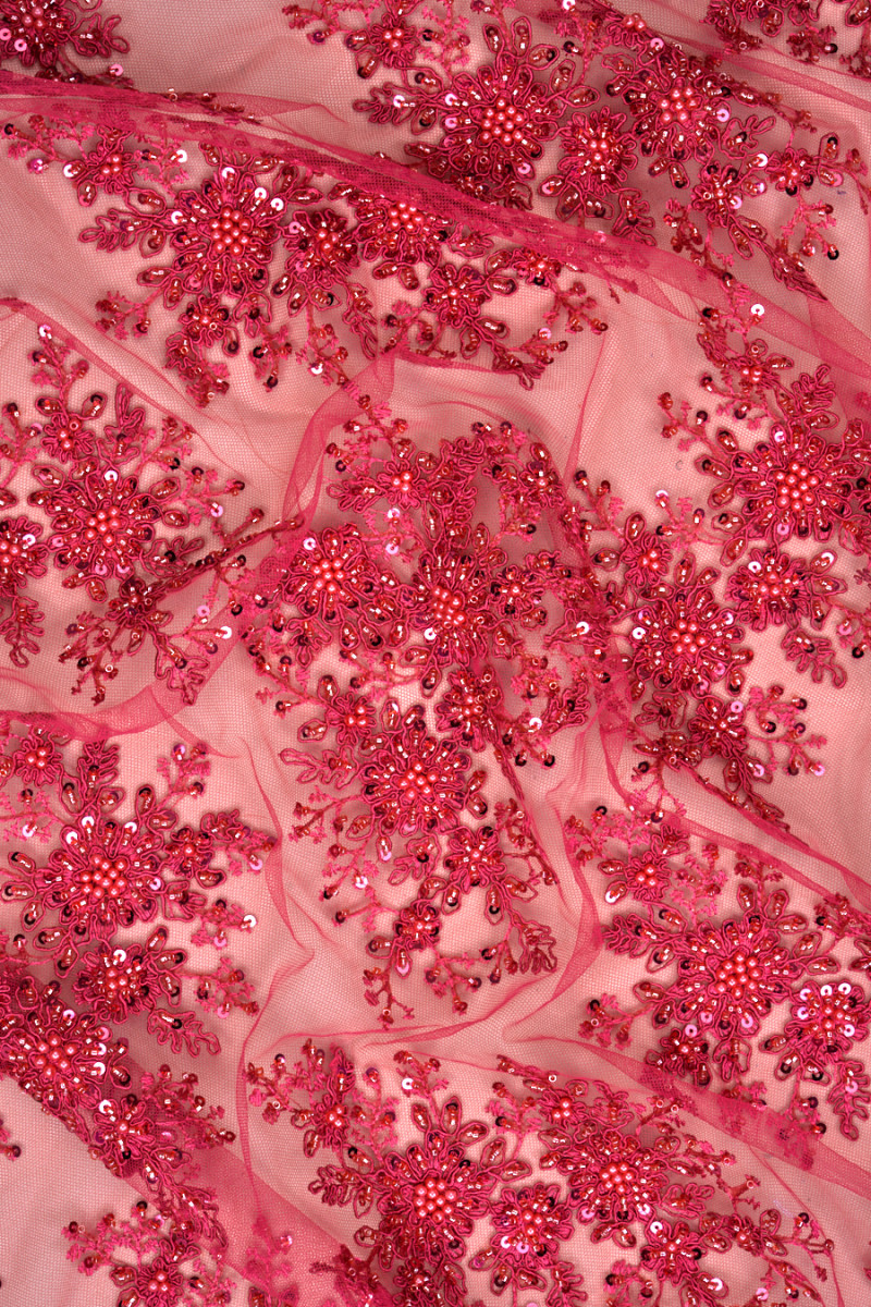 Raspberry COUPON beaded lace 150cm