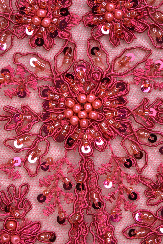 Raspberry COUPON beaded lace 150cm