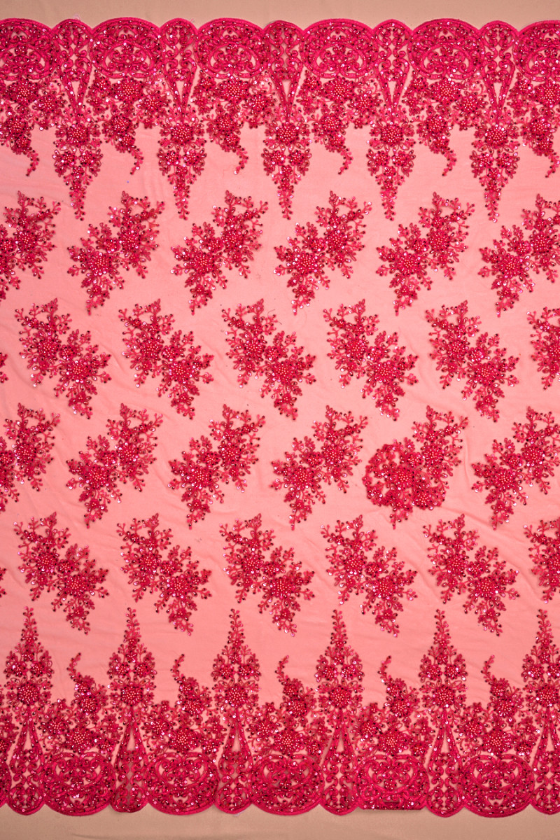 Raspberry COUPON beaded lace 150cm