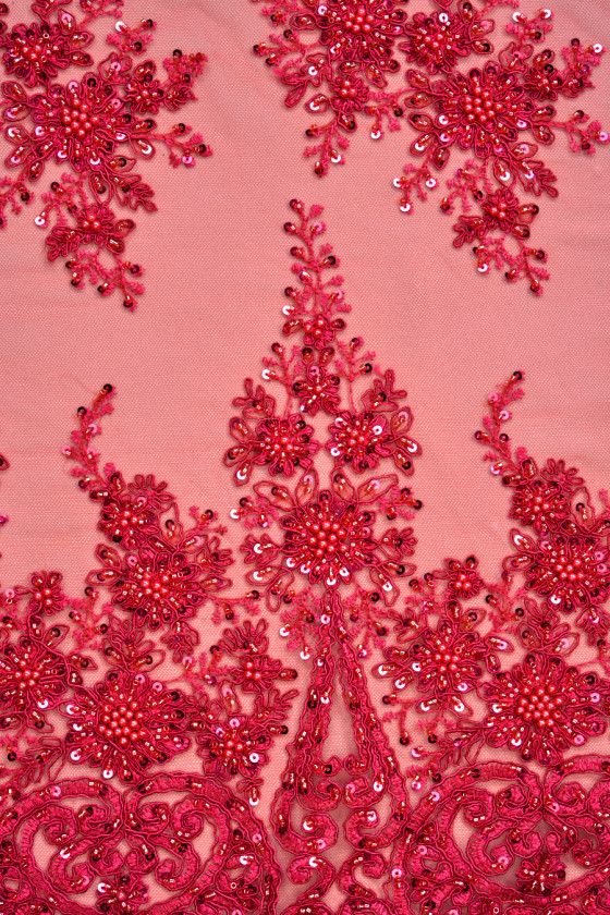 Himbeere COUPON perlenbesetzte Spitze 150cm