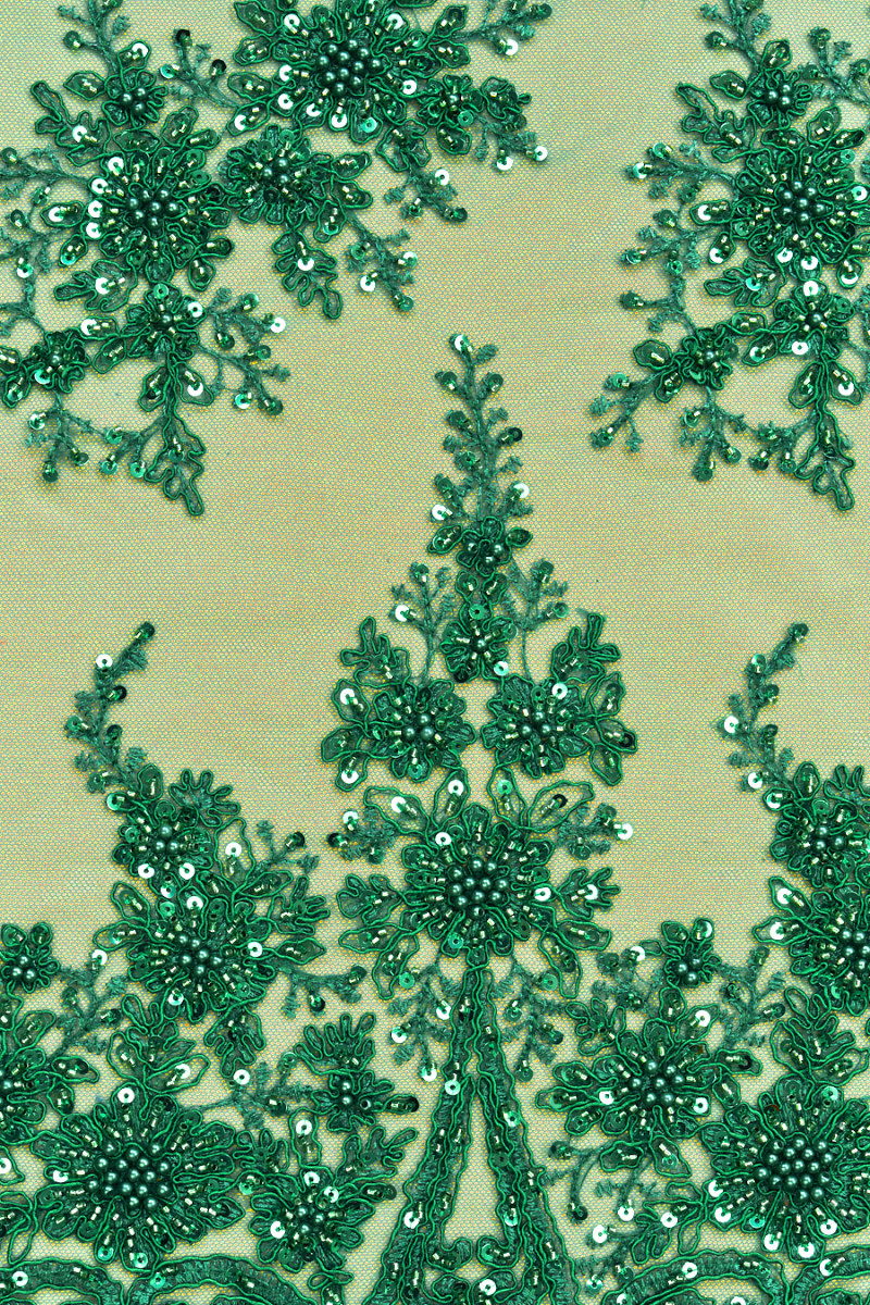 Lace with beads dark green