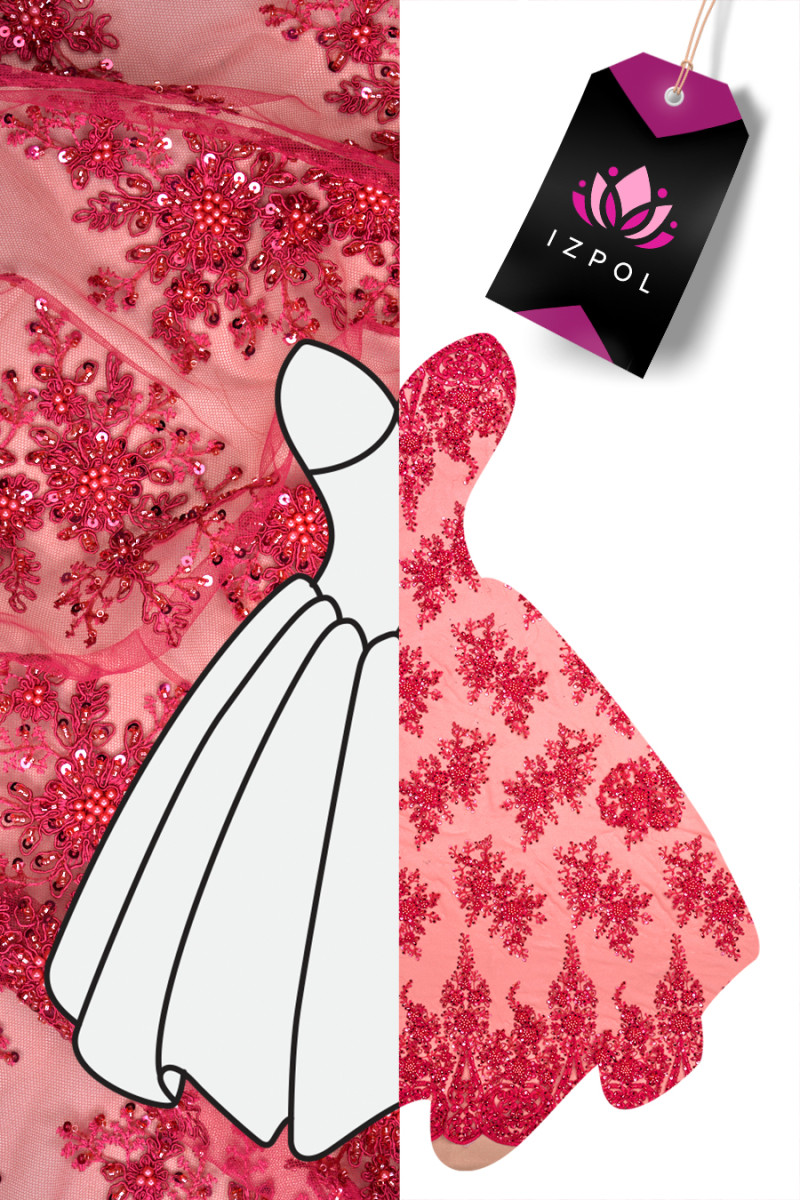 Raspberry COUPON beaded lace 150cm