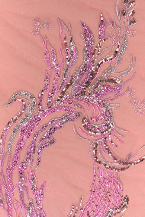 Tulle with beads and sequins pink