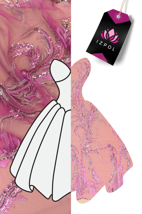 Tulle with beads and sequins pink