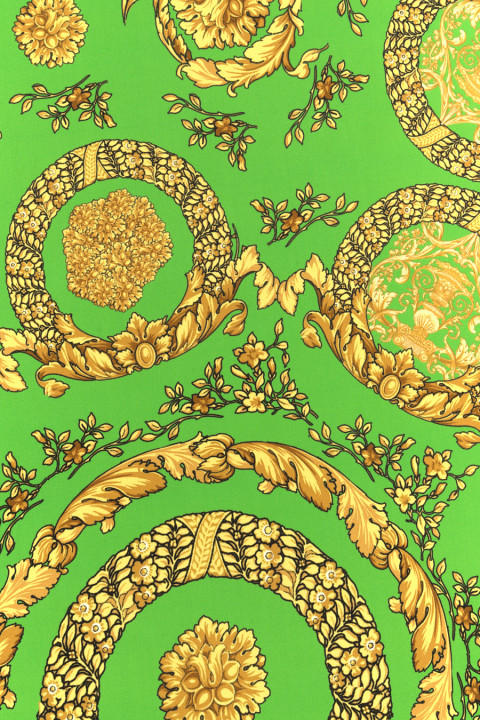 Green silk satin with ornaments