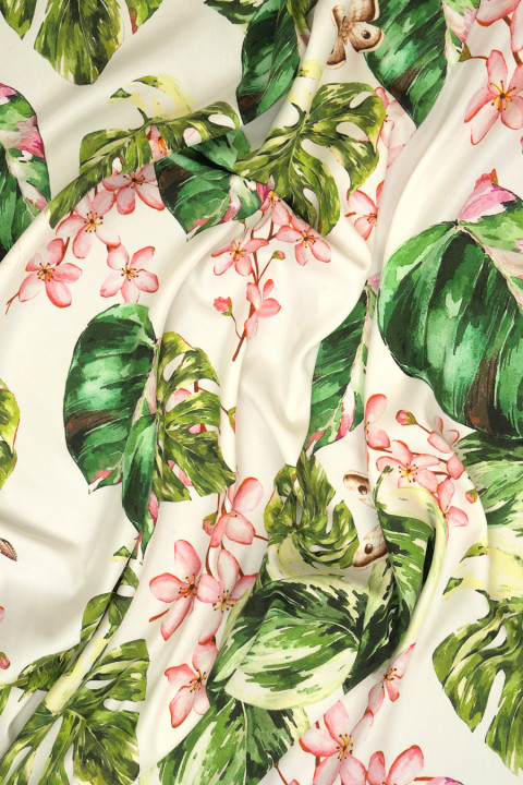 Silk satin, leaves and butterflies
