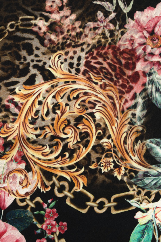 Silk satin flowers and leopard print COUPON 160cm