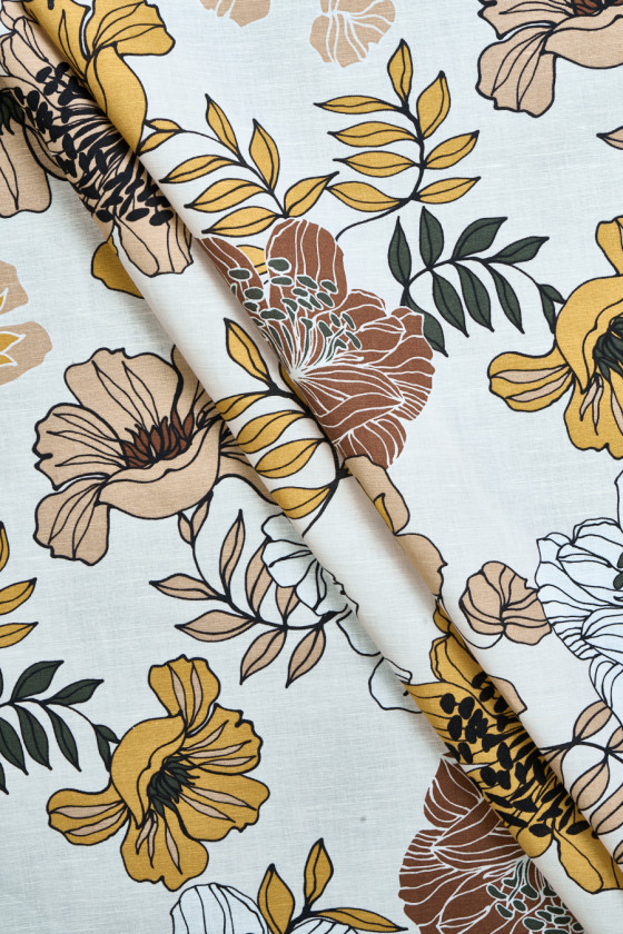 Lino con cotone con fiori
