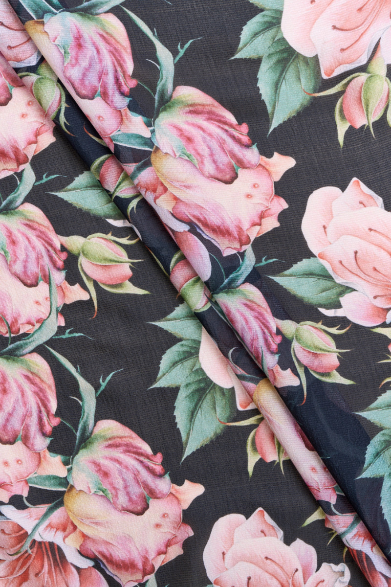 Zijde chiffon grote bloemen