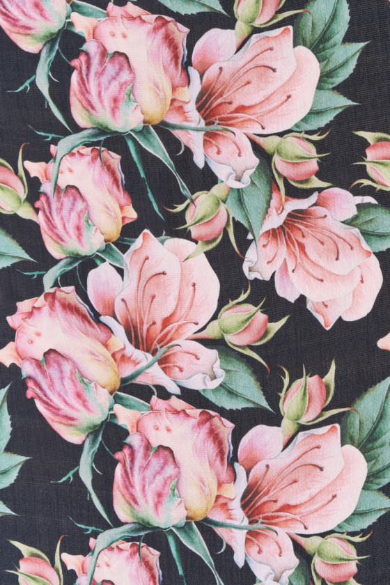 Szyfon jedwabny duże kwiaty KUPON 40cm