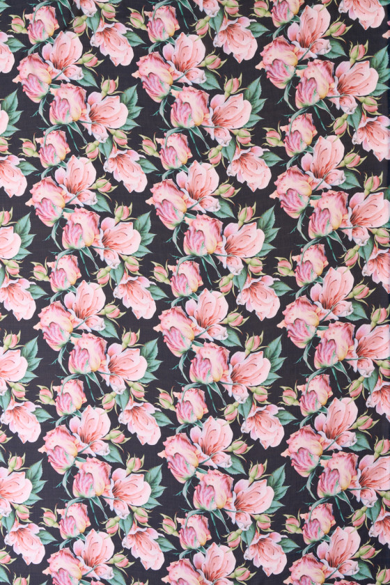 Szyfon jedwabny duże kwiaty KUPON 40cm