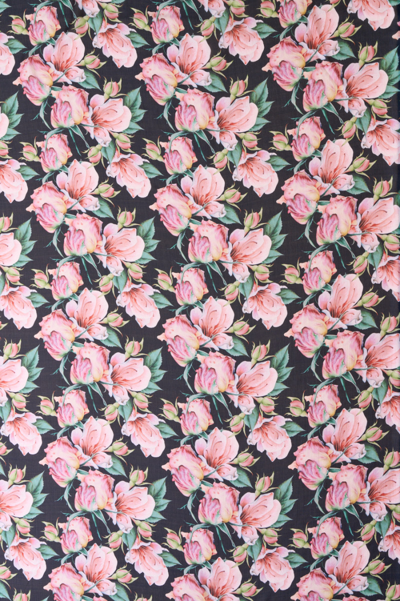 Szyfon jedwabny duże kwiaty KUPON 40cm