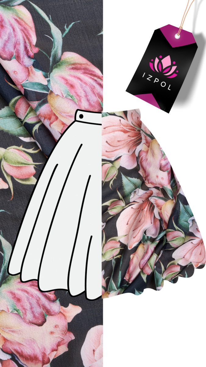 Szyfon jedwabny duże kwiaty KUPON 40cm