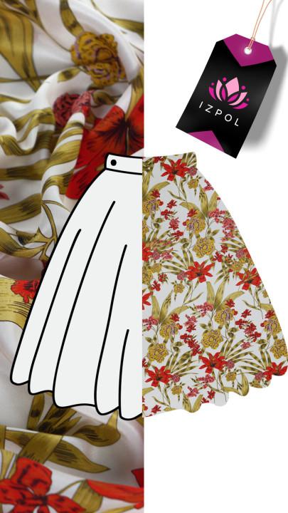 Silk crepe in red flowers