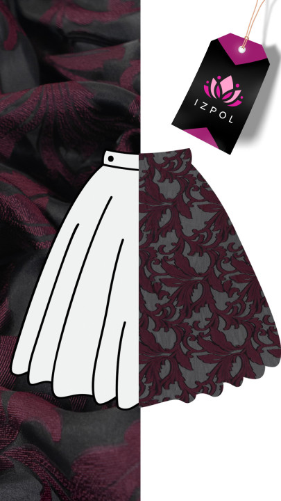 Jacquard organza - burgundy leaves
