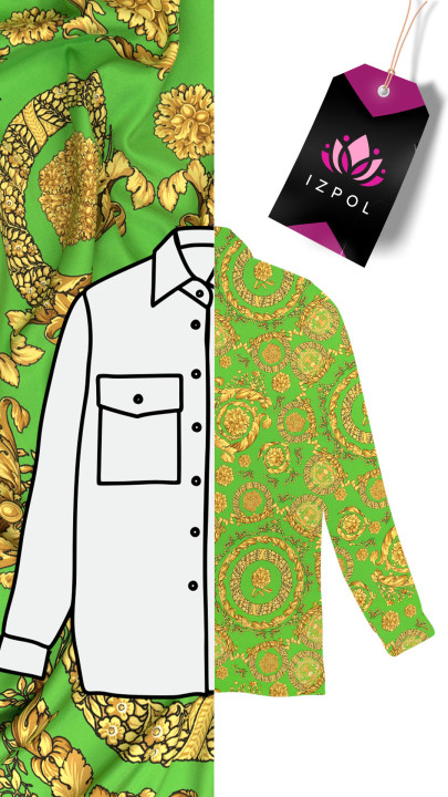 Green silk satin with ornaments