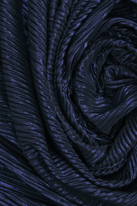 Navy blue pleated evening fabric