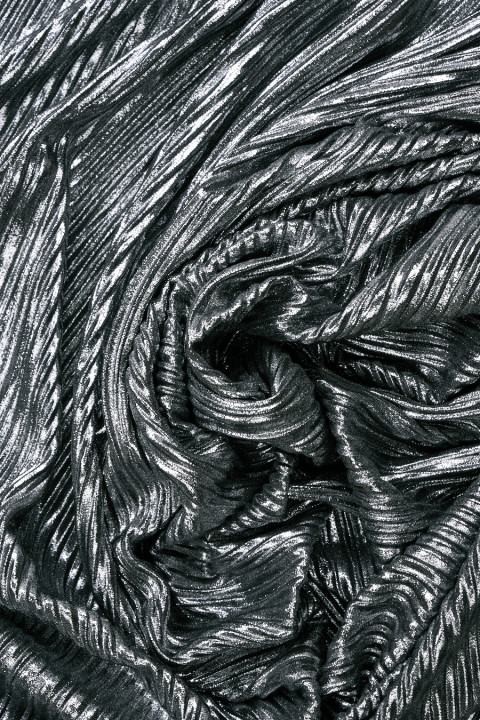 Pleated silver evening fabric