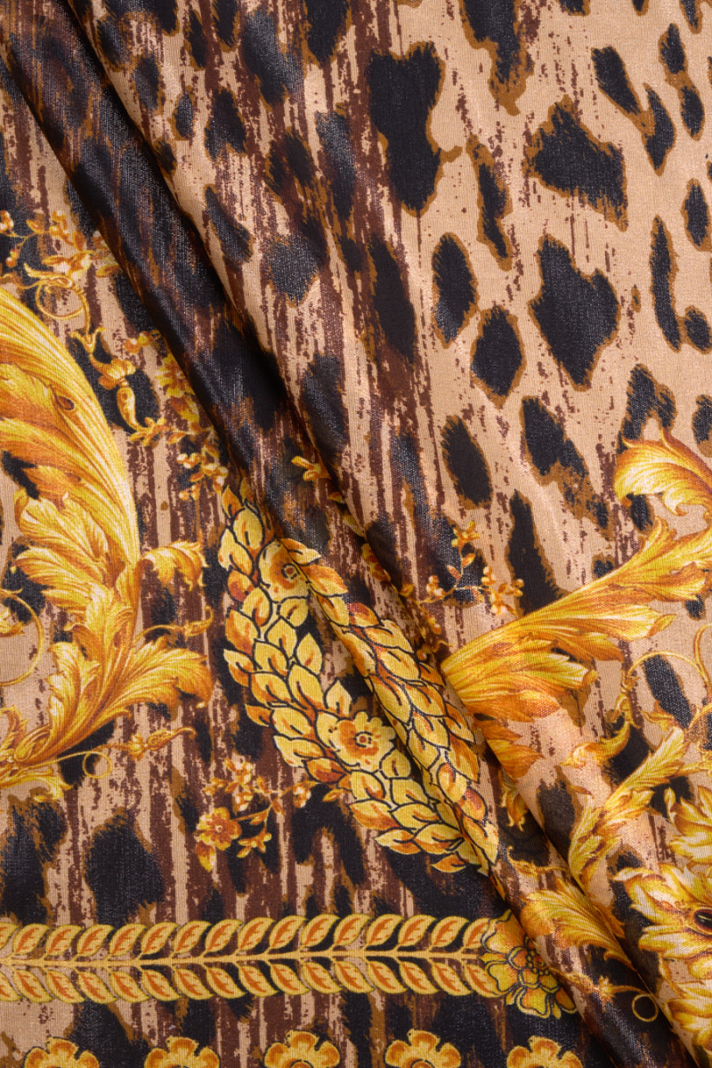 Šilko šifonas su leopardo atspaudu ir ornamentais