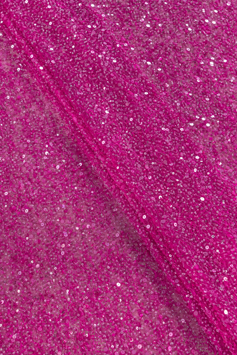 Lace with beads and sequins fuchsia COUPON 70 cm