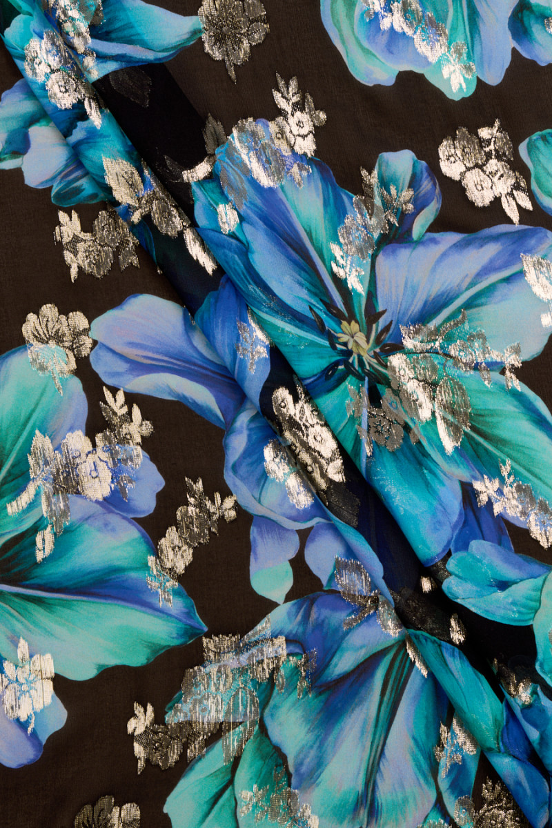 Silk chiffon with blue flowers