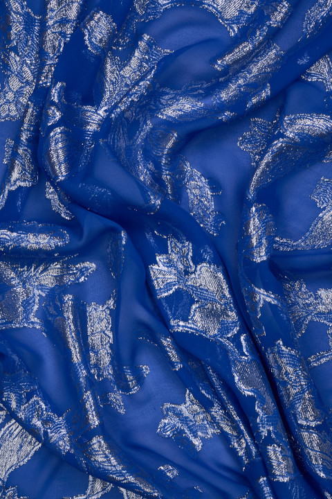 silkgeorgette with silver flowers