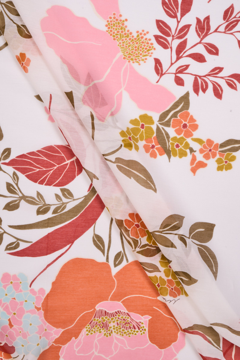 Bavlněno-hedvábný batist s květinami
