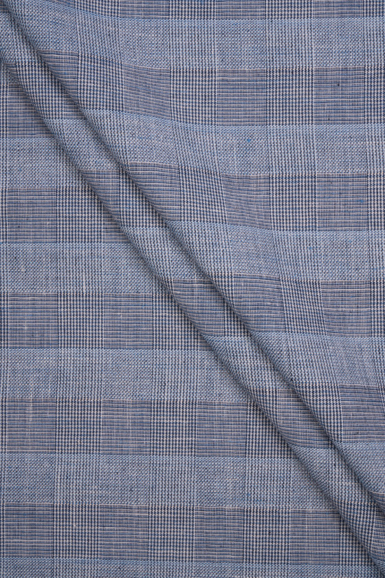 Lin avec coton à carreaux bleus