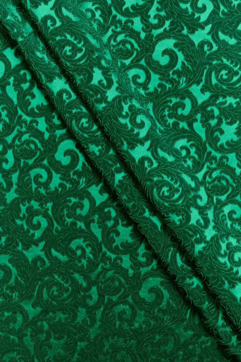 Elastický žakár se zeleným kašmírovým vzorem