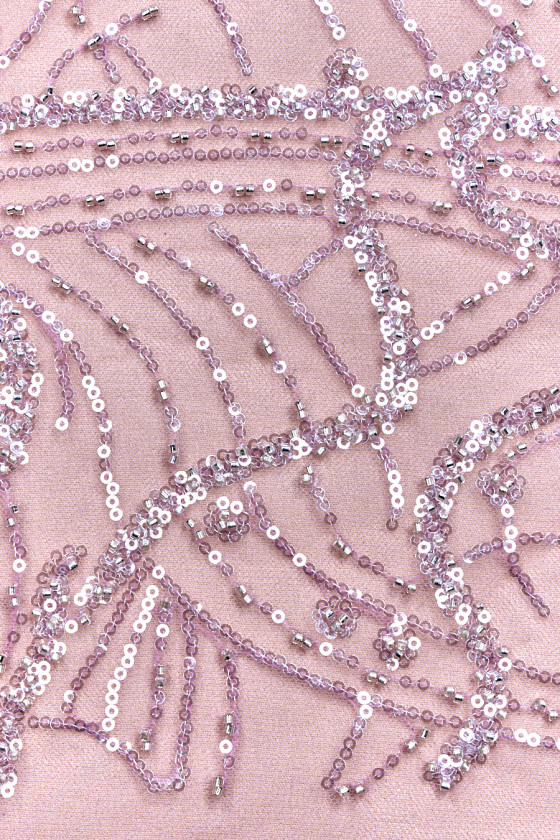 Tulle with sequins and beads lilac COUPON 140cm